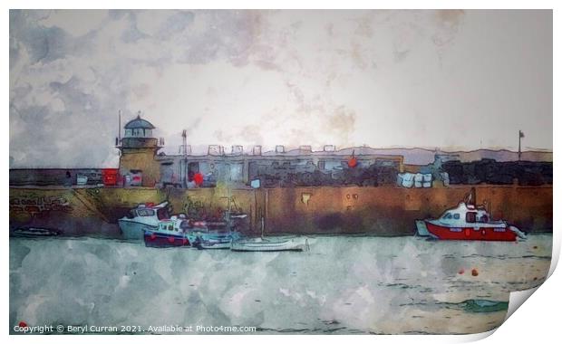 Serene St Ives Harbour Print by Beryl Curran