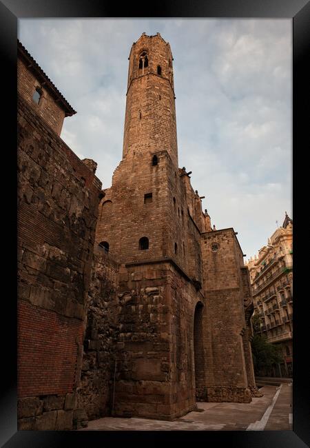 Chapel of St. Agatha Gothic Tower in Barcelona Framed Print by Artur Bogacki