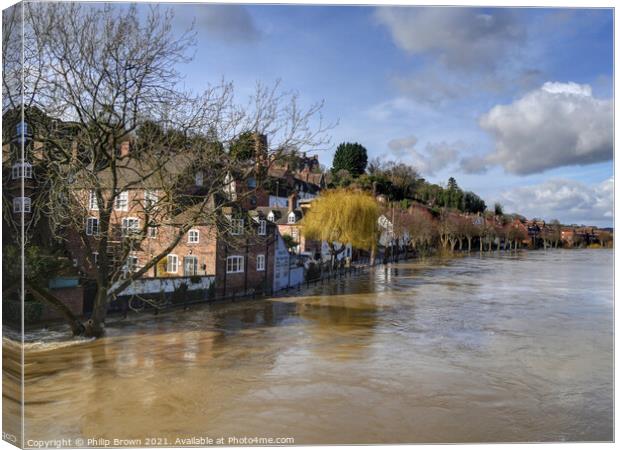 Floods on the River Severn in Bridgnorth, Shropshire Canvas Print by Philip Brown