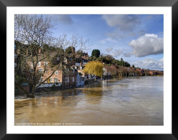 Floods on the River Severn in Bridgnorth, Shropshire Framed Mounted Print by Philip Brown