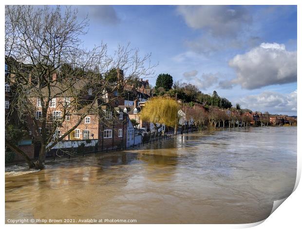 Floods on the River Severn in Bridgnorth, Shropshire Print by Philip Brown