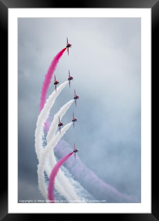 The Red Arrows Displaying At Farnborough International Airshow Framed Mounted Print by Peter Greenway