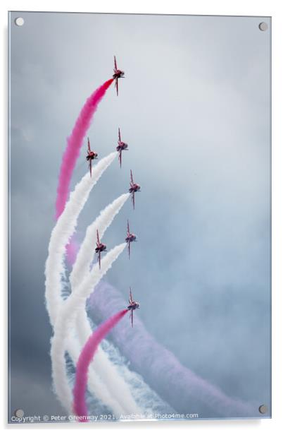 The Red Arrows Displaying At Farnborough International Airshow Acrylic by Peter Greenway