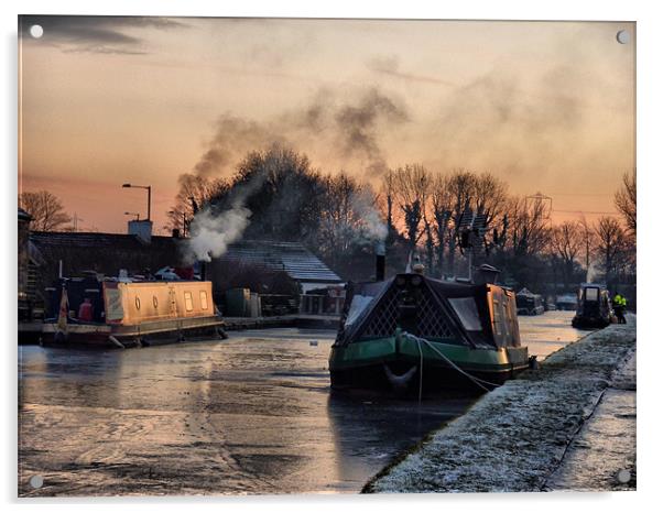 Sunset on the Frozen Lancaster Canal Acrylic by Lilian Marshall
