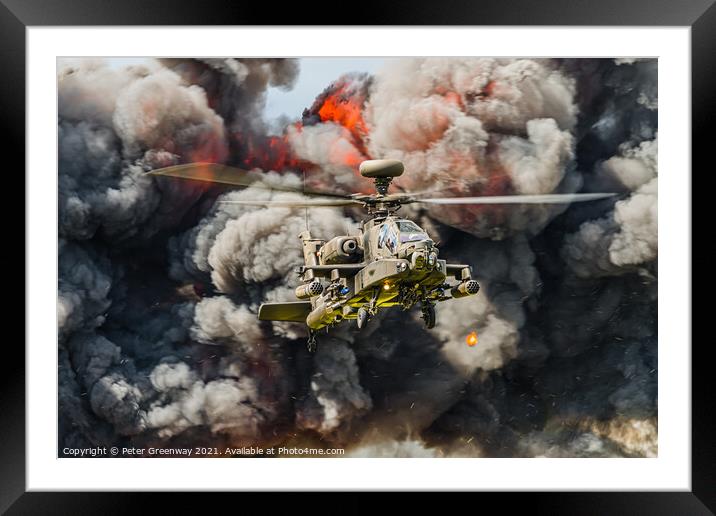 RAF Apache Gunship Helicopter At Farnborough International Air Display Framed Mounted Print by Peter Greenway