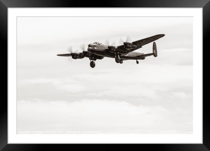 British WW2 'Lancaster' Bomber In Night Boming Rai Framed Mounted Print by Peter Greenway