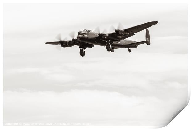 British WW2 'Lancaster' Bomber In Night Boming Rai Print by Peter Greenway