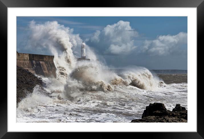 Porthcawl lighthouse in a storm (5) Framed Mounted Print by Chris Drabble