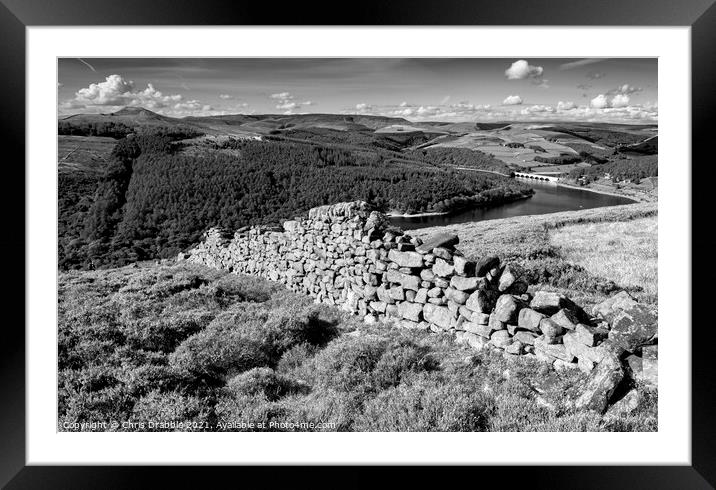 Bamford Edge and Win Hill (mono) Framed Mounted Print by Chris Drabble