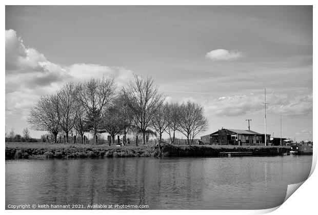 river trent scout huts in monochrome  Print by keith hannant