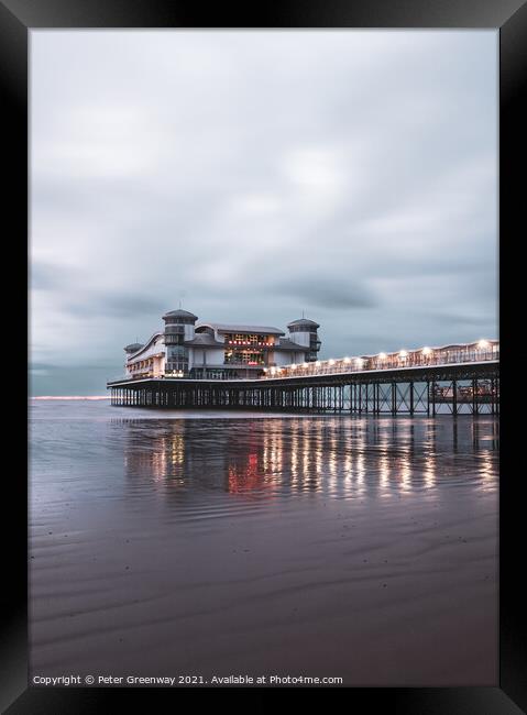 Weston-super-Mare Pier With Reflected Light At Sun Framed Print by Peter Greenway
