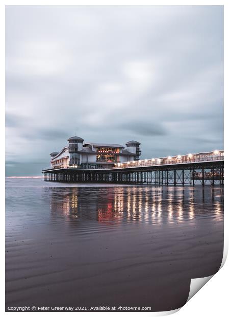 Weston-super-Mare Pier With Reflected Light At Sun Print by Peter Greenway