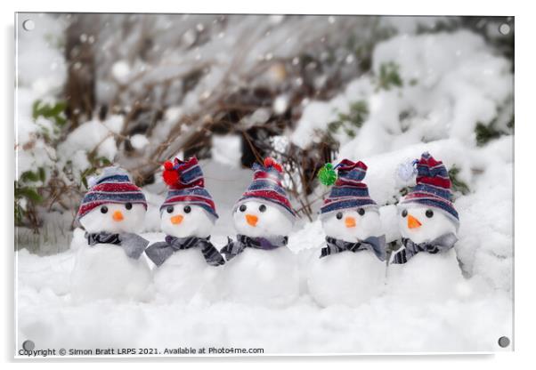 Five cute snowmen dressed for winter Acrylic by Simon Bratt LRPS