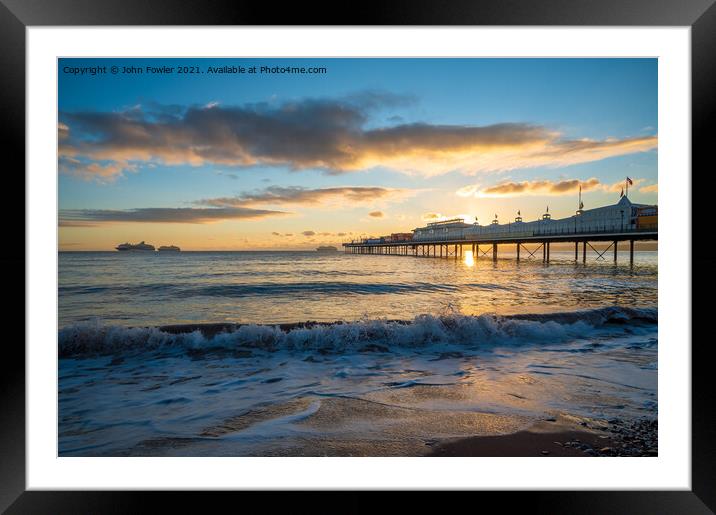 Paignton Pier Sunrise Framed Mounted Print by John Fowler