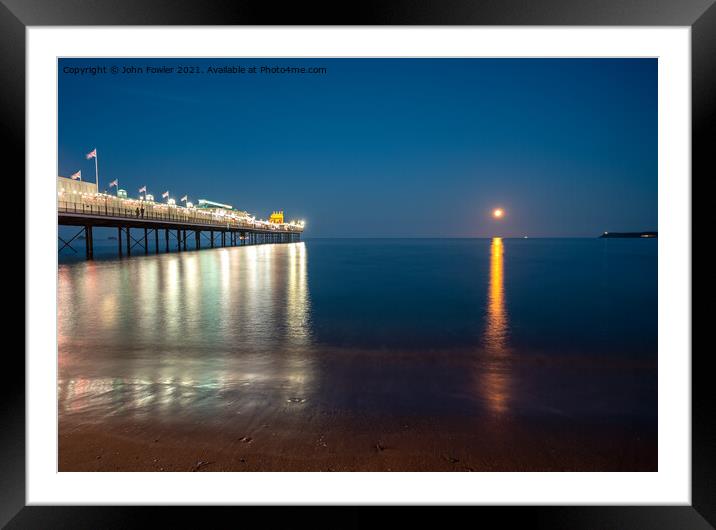 Paignton Pier By Moonlight Framed Mounted Print by John Fowler