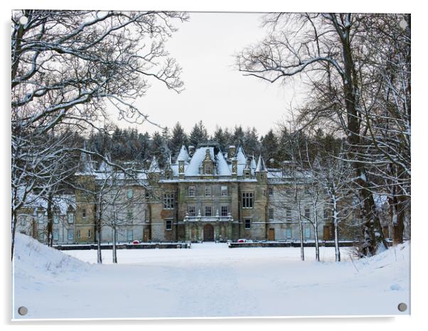 Callendar House, Falkirk in the snow.  Acrylic by Tommy Dickson