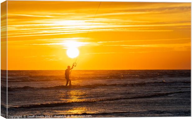 Kite Surfer at Sunset Canvas Print by Geoff Smith