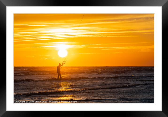 Kite Surfer at Sunset Framed Mounted Print by Geoff Smith