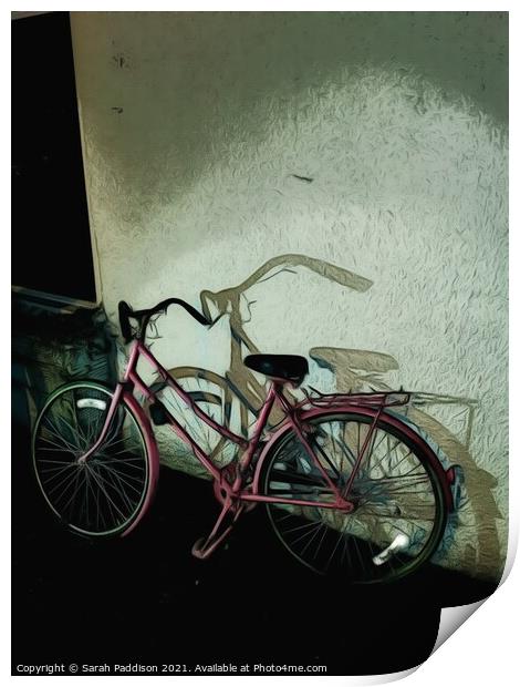 Pink bicycle Print by Sarah Paddison