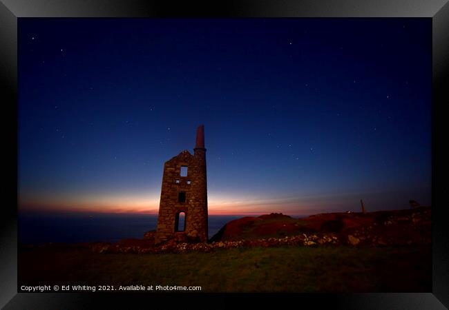 Cornish tin mine with the night sky Framed Print by Ed Whiting