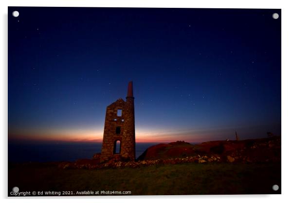 Cornish tin mine with the night sky Acrylic by Ed Whiting