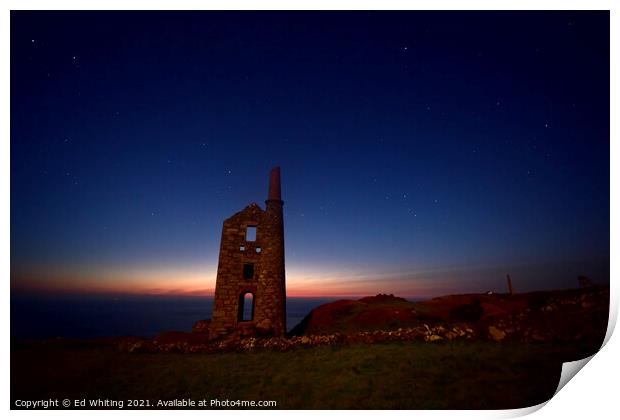 Cornish tin mine with the night sky Print by Ed Whiting