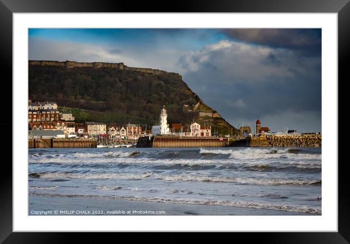 Scarborough lighthouse and sea front  233 Framed Mounted Print by PHILIP CHALK