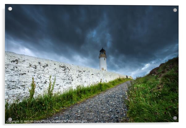Mull of Galloway Lighthouse with stormy skies Scotland 235 Acrylic by PHILIP CHALK