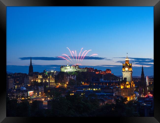 Edinburgh Festival Fireworks over the castle.  Framed Print by Tommy Dickson