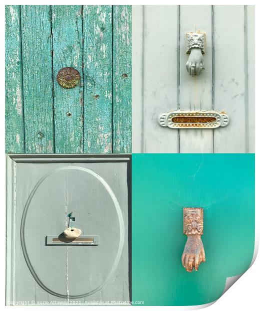 Green doors, Ile De Re Print by suzie Attaway