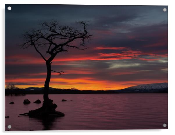 Sunset at Loch Lomond, Scotland.  Acrylic by Tommy Dickson
