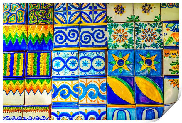Colorful Talavera Ceramic Tiles Native Decorations Puebla Mexico Print by William Perry