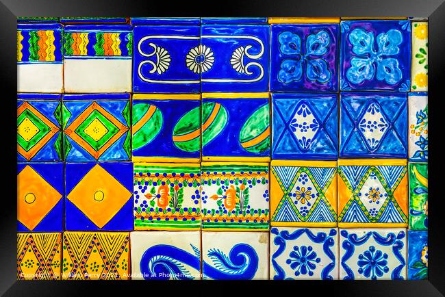 Colorful Talavera Ceramic Tiles Native Decorations Puebla Mexico Framed Print by William Perry