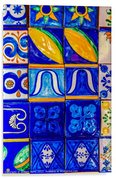 Colorful Talavera Ceramic Tiles Native Decorations Puebla Mexico Acrylic by William Perry