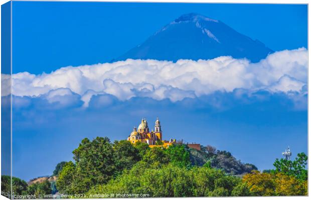 Colorful Yellow Our Lady of Remedies Church Volcano Popocatepetl Canvas Print by William Perry