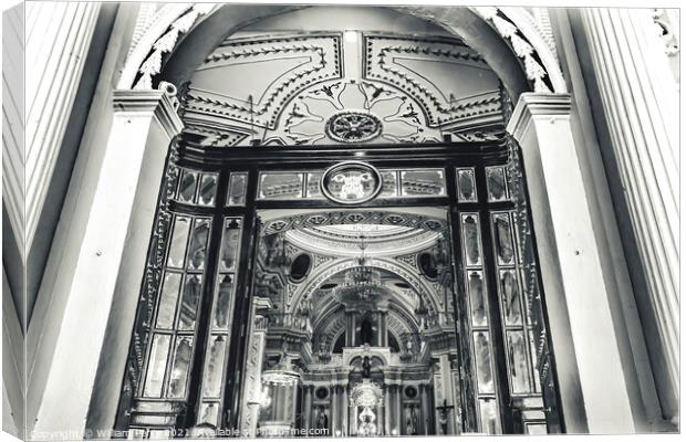 Black White Front Door Our Lady Remedies Church Cholula Mexico Canvas Print by William Perry