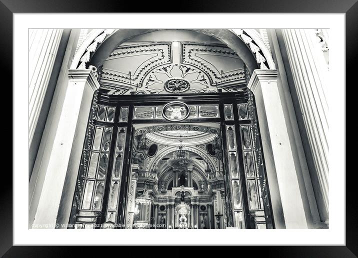 Black White Front Door Our Lady Remedies Church Cholula Mexico Framed Mounted Print by William Perry