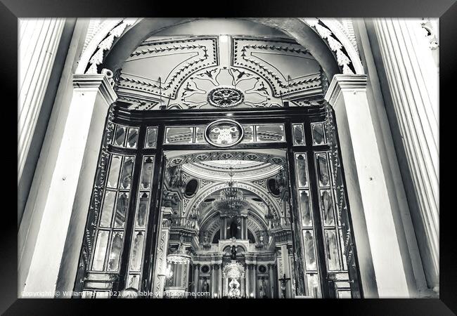 Black White Front Door Our Lady Remedies Church Cholula Mexico Framed Print by William Perry