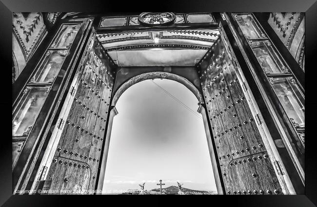 Black White Door Our Lady of Remedies Church Cholula Mexico Framed Print by William Perry