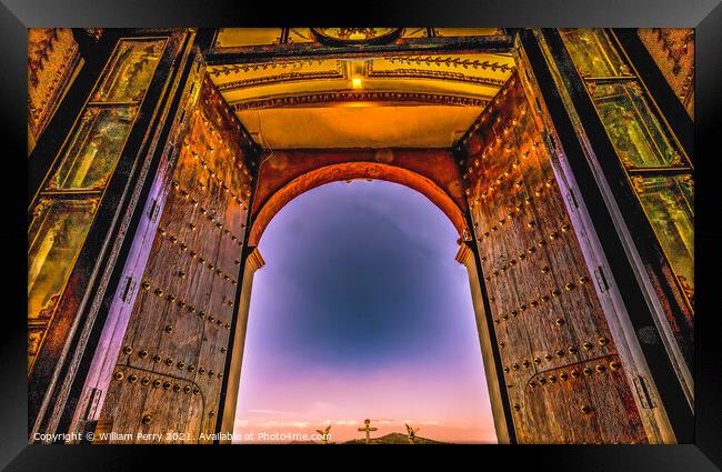 Colorful Sunset Door Our Lady of Remedies Church Cholula Mexico Framed Print by William Perry
