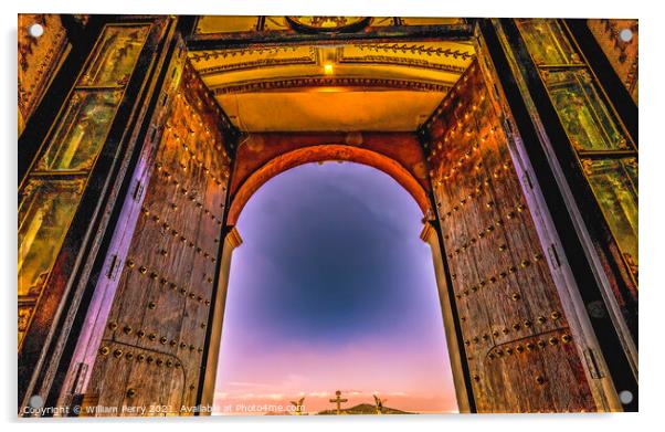 Colorful Sunset Door Our Lady of Remedies Church Cholula Mexico Acrylic by William Perry