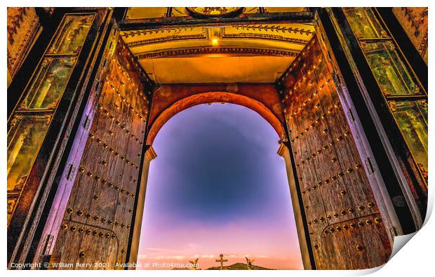 Colorful Sunset Door Our Lady of Remedies Church Cholula Mexico Print by William Perry