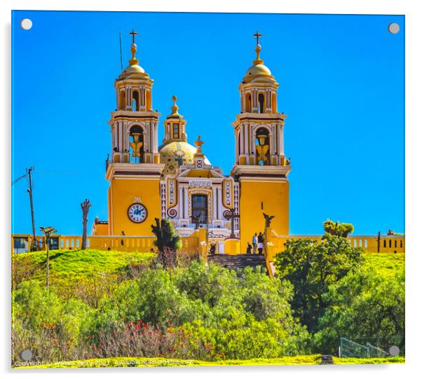 Colorful Yellow Our Lady of Remedies Church Cholula Mexico Acrylic by William Perry