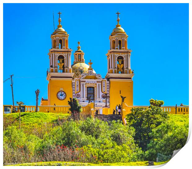 Colorful Yellow Our Lady of Remedies Church Cholula Mexico Print by William Perry