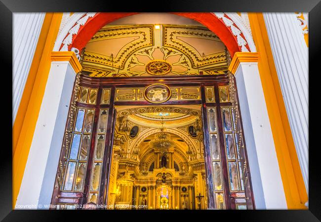 Colorful Front Door Our Lady of Remedies Church Cholula Mexico Framed Print by William Perry