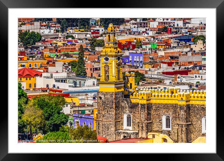 Overlook Colorful Restaurants Shops  Churches Cholula Mexico Framed Mounted Print by William Perry