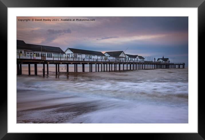 Dawn colour over Southwold Pier Framed Mounted Print by David Powley