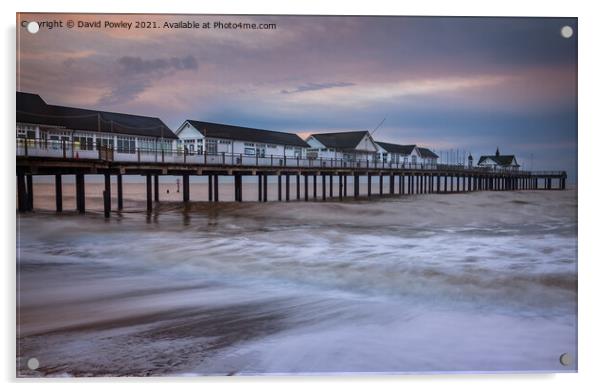 Dawn colour over Southwold Pier Acrylic by David Powley
