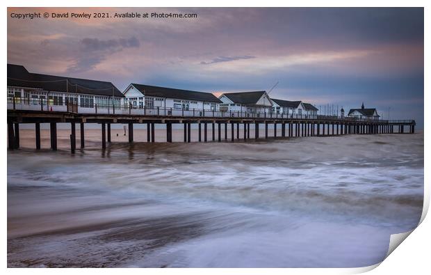 Dawn colour over Southwold Pier Print by David Powley