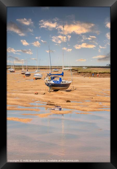 Hunstanton Beach: Reflections and Anchored Vessels Framed Print by Holly Burgess